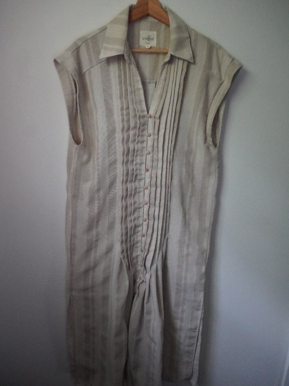 Umgee Cotton Linen Blend Tan Midi Dress Size Large